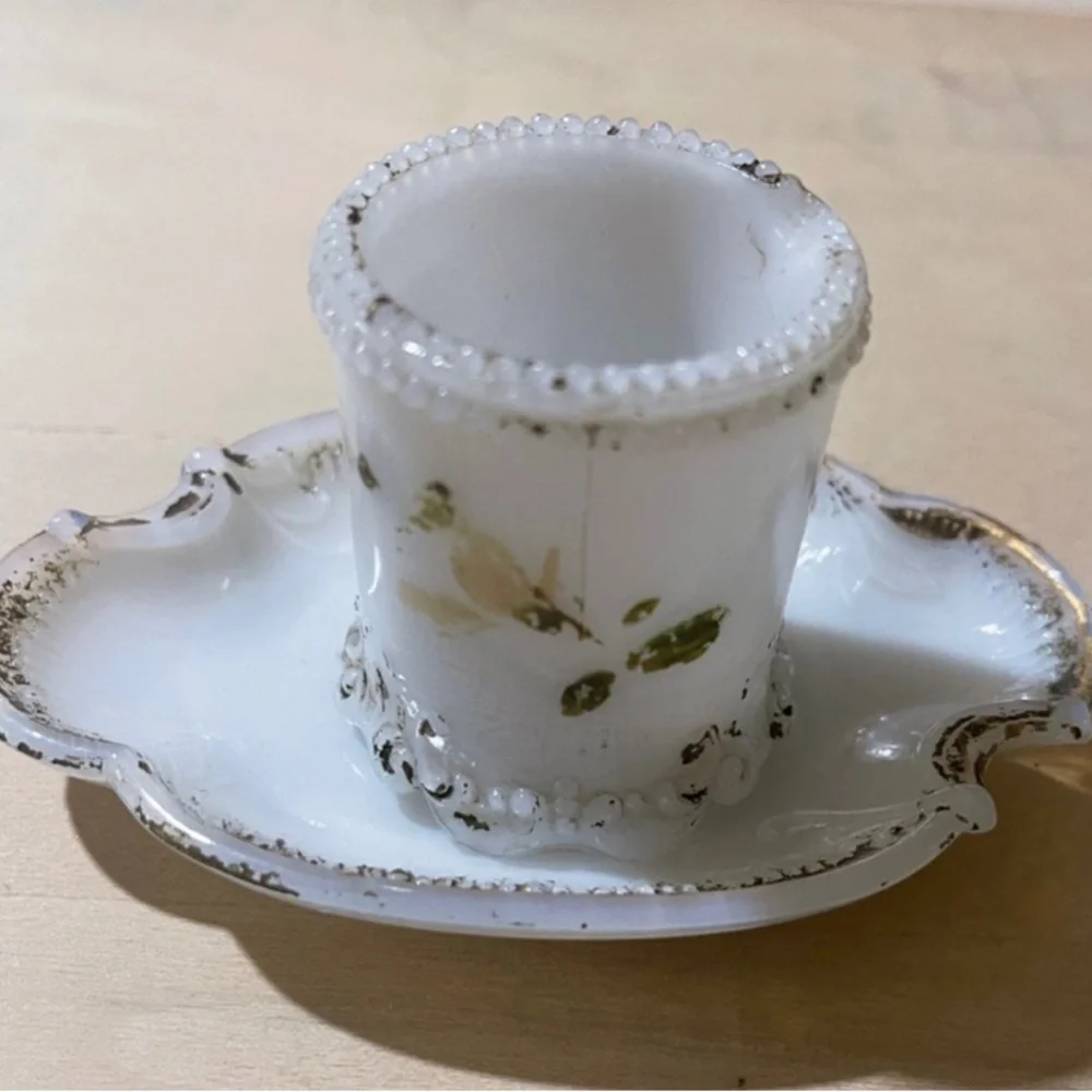 Antique Dithridge Victorian era milk glass vanity set